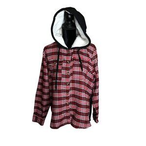 Jolie & Joy Hoodie Shacket Size X-Large Plaid Jacket Light Button Up  Layering